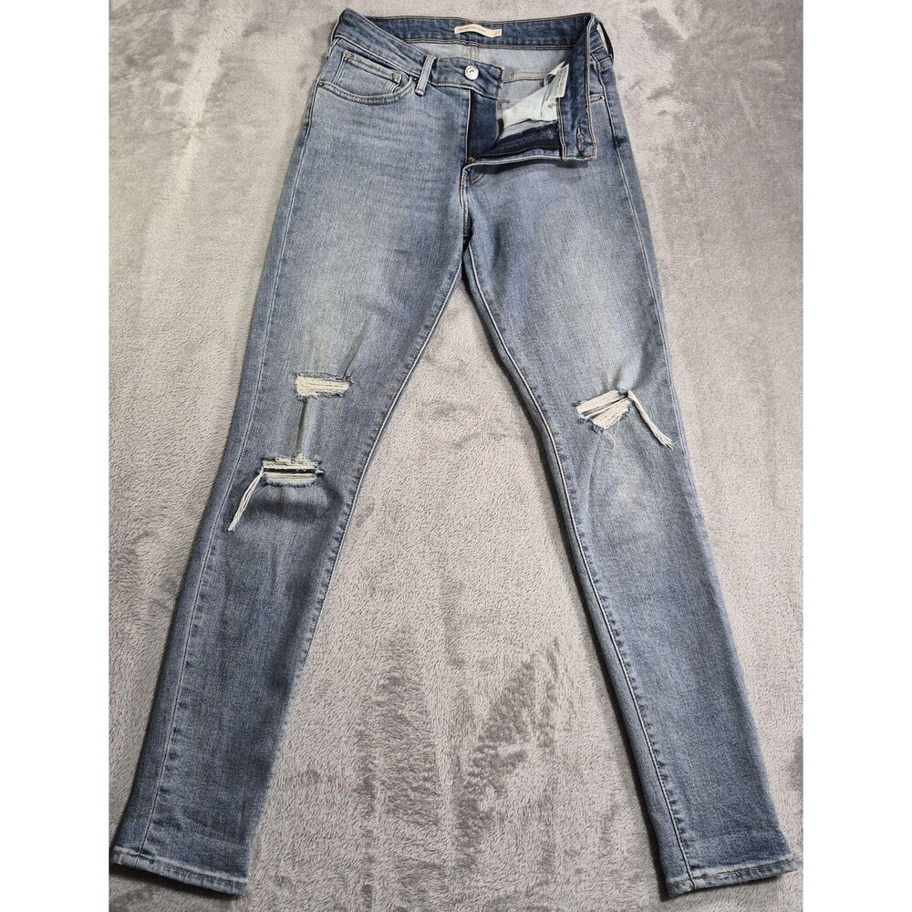 Levi's 721 High Rise Skinny Jeans Womens 27 Blue Wash Distressed Stretch Denim